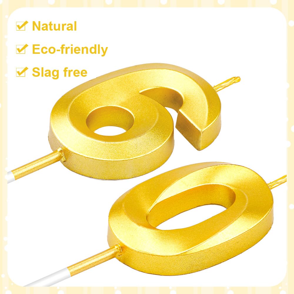 60th Birthday Number Candles - Gold Cake Topper Decoration for Birthday Party, Wedding & Anniversary Celebrations | Elegant Number Candles for Cakes, Cupcakes & Desserts