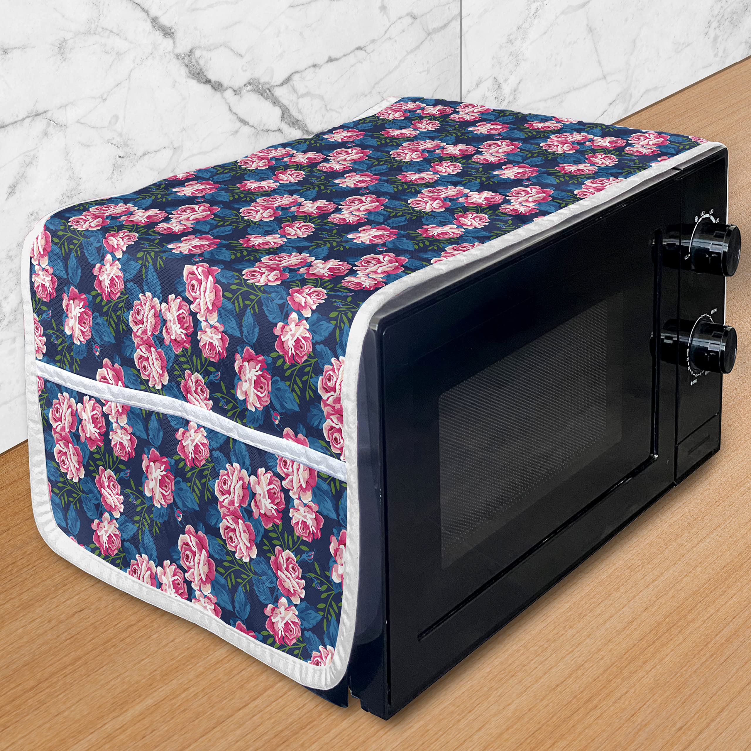 Ambesonne Floral Microwave Cover - Vintage Rose Flowers Design, Waterproof Kitchen Organizer with Pockets, 36