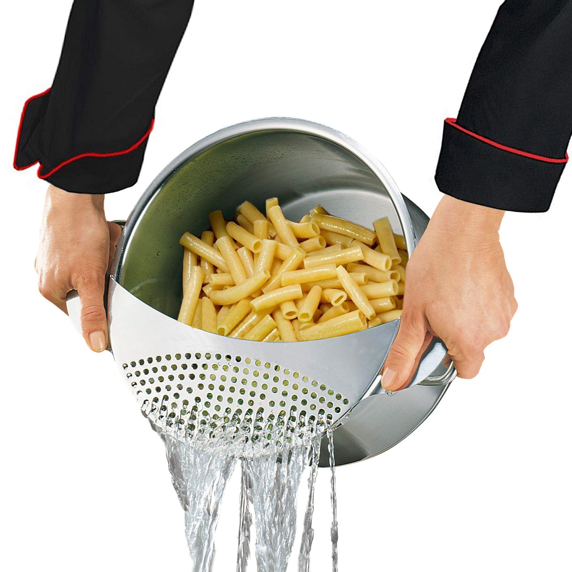 Premium Stainless Steel Pasta Strainer & Colander - 10 Inch Universal Fit for Pots, Perfect for Draining Spaghetti, Vegetables & More - Ideal for Home Kitchens & Professional Cooking