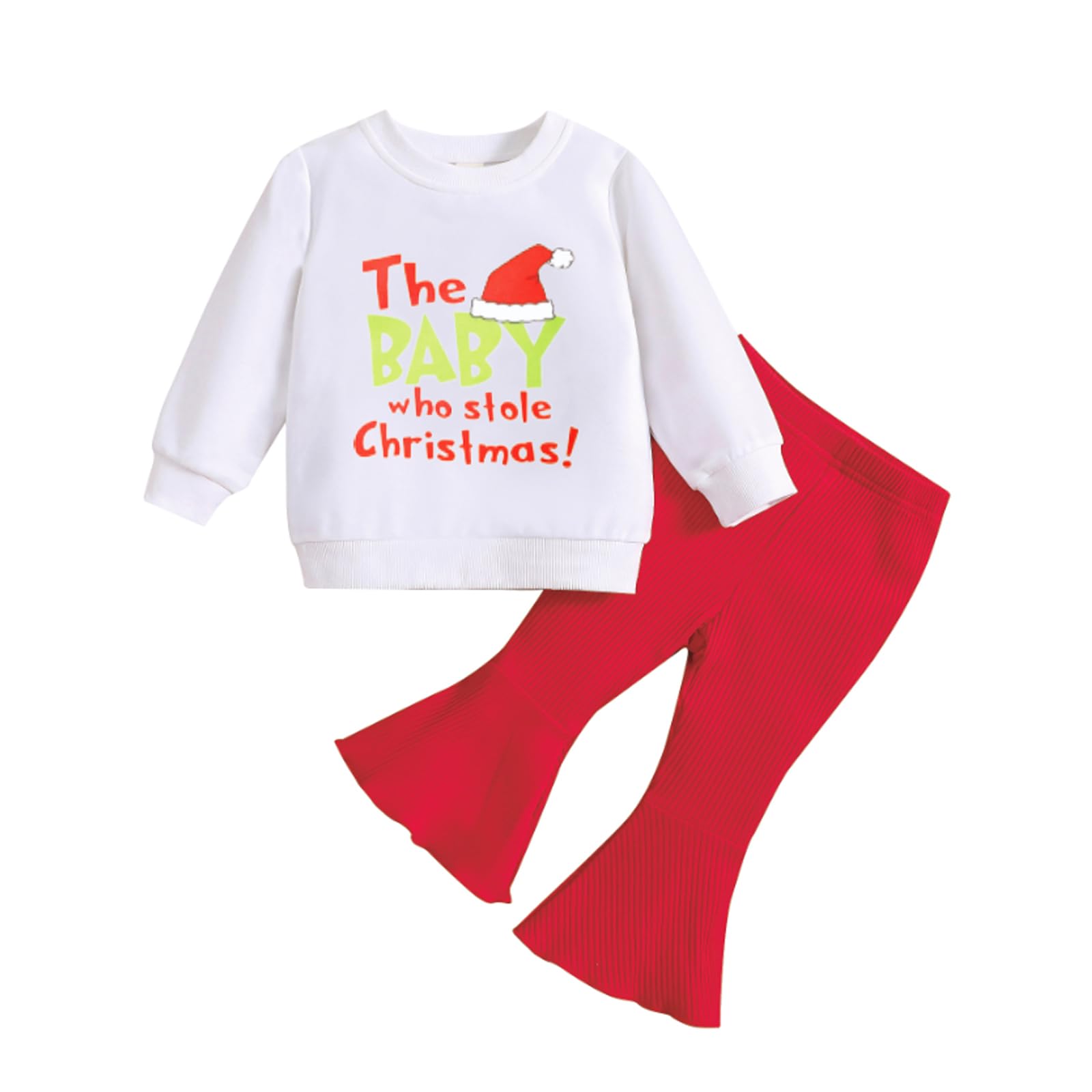Kislio Toddler Baby Girl Christmas Outfit Set - Long Sleeve Sweatshirt Top & Bell Bottom Pants for Infant Girls | Holiday Party, Family Photos, Christmas Celebration Outfits