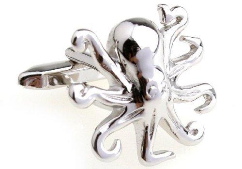 MRCUFF Octopus Pair Cufflinks - Stainless Steel Dress Cuff Links for Men in Elegant Gift Box with Polishing Cloth | Perfect for Weddings, Business Meetings & Formal Occasions