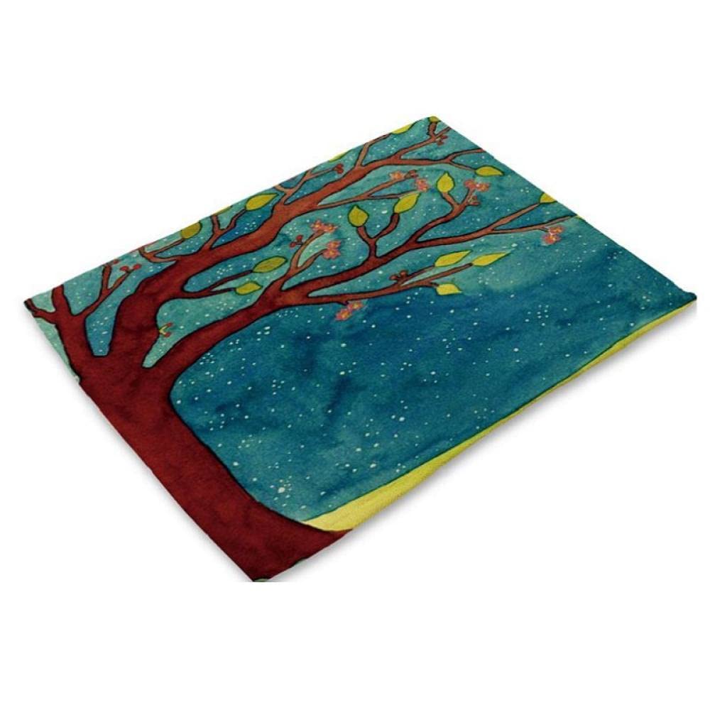 8-Piece Blue Sky Trees Cotton Linen Placemats Set - Heat Resistant, Reusable Table Mats for Dining & Kitchen - Perfect for Everyday Meals, Dinner Parties & Home Decor