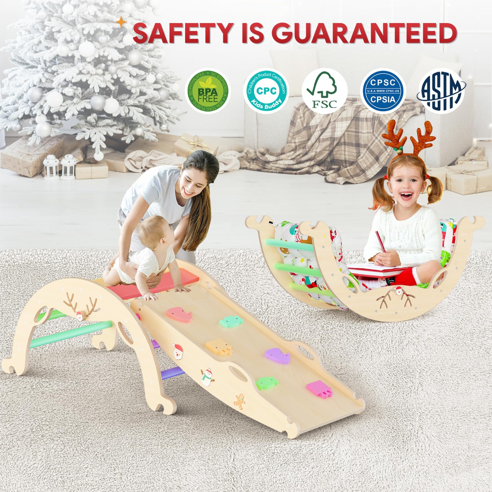 12-in-1 Foldable Pikler Triangle Set with Cushion - Montessori Climbing Gym for Toddlers - Indoor Playground with Maze, Shape Sorter & Car Toys - Perfect for Christmas Gifts & Home Play Areas