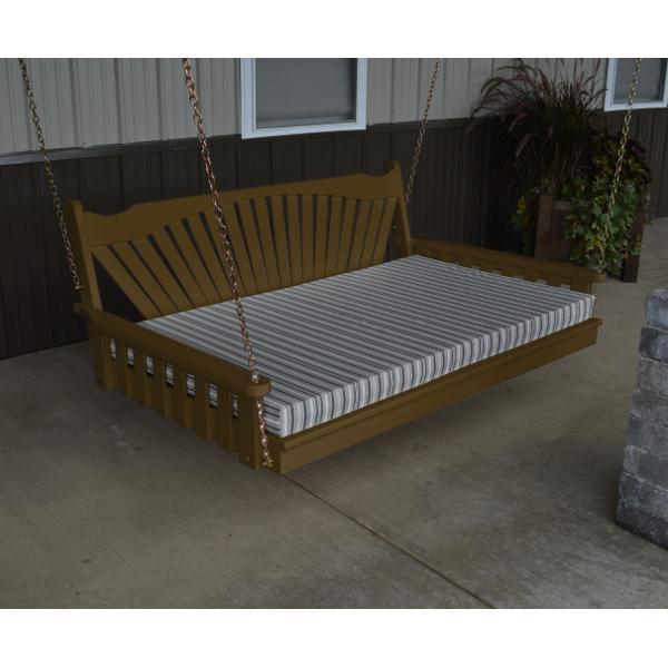 Yellow Pine Swing Bed with Fanback - Outdoor Hanging Bed for Porch, Patio, or Garden Relaxation