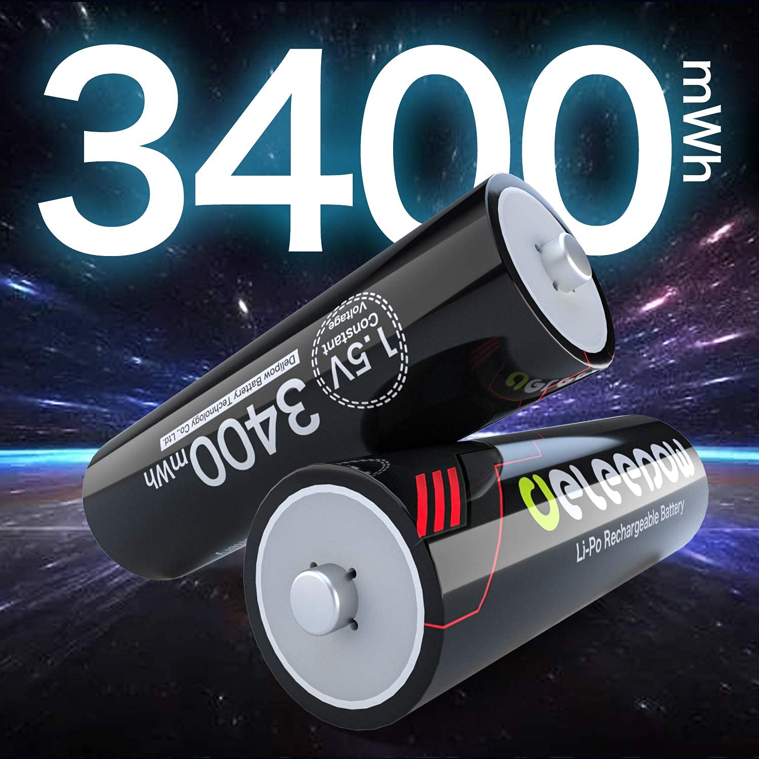 Deleepow Rechargeable AA Lithium Batteries 1.5V 3400mWh - 4 Pack with 1500 Cycles - Long Lasting Power for Cameras, Flashlights, Toys & Electronics