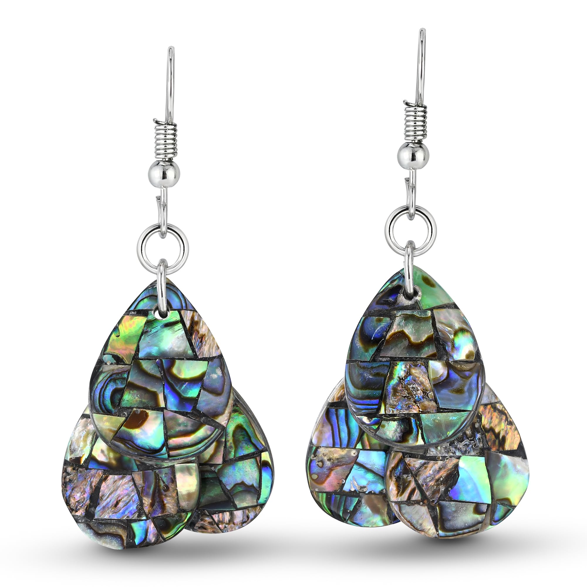 AeraVida Natural Abalone Shell Teardrop Dangle Earrings for Women | Unique Green Shell Jewelry | Handmade Ocean-Inspired Earrings | Perfect for Beach Weddings, Boho Fashion & Summer Accessories