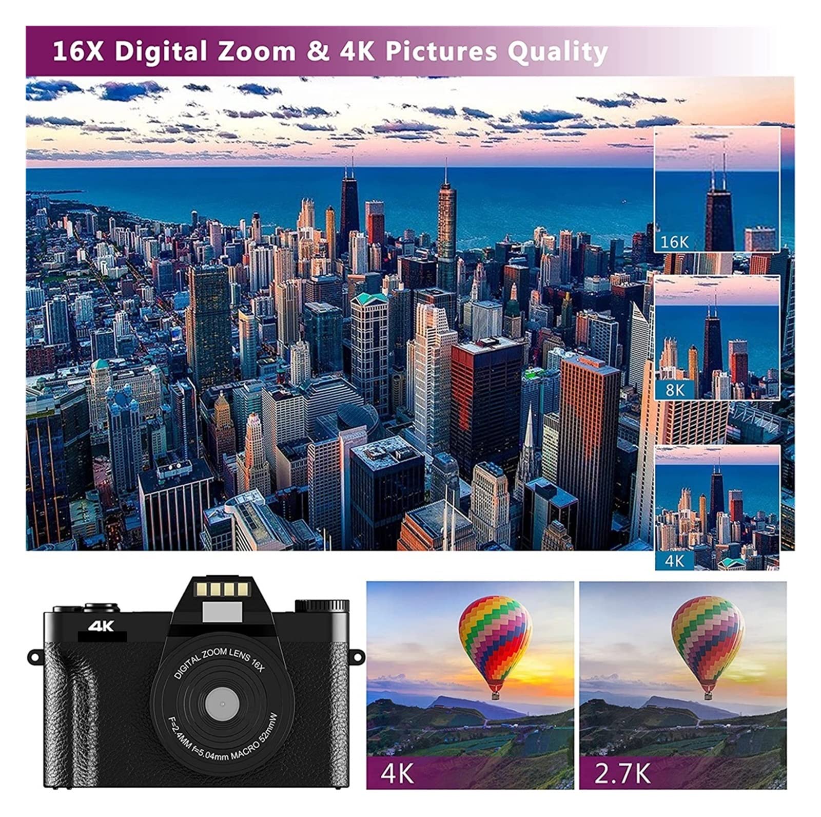 AUBEST 4K Digital Camera 48MP Video Camera Camcorder with Auto Focus & Wide Angle - Perfect for Beginners, Photography, Selfie Vlogging, Travel Recording (No TF Card Included) - Capture Life's Moments in HD Clarity