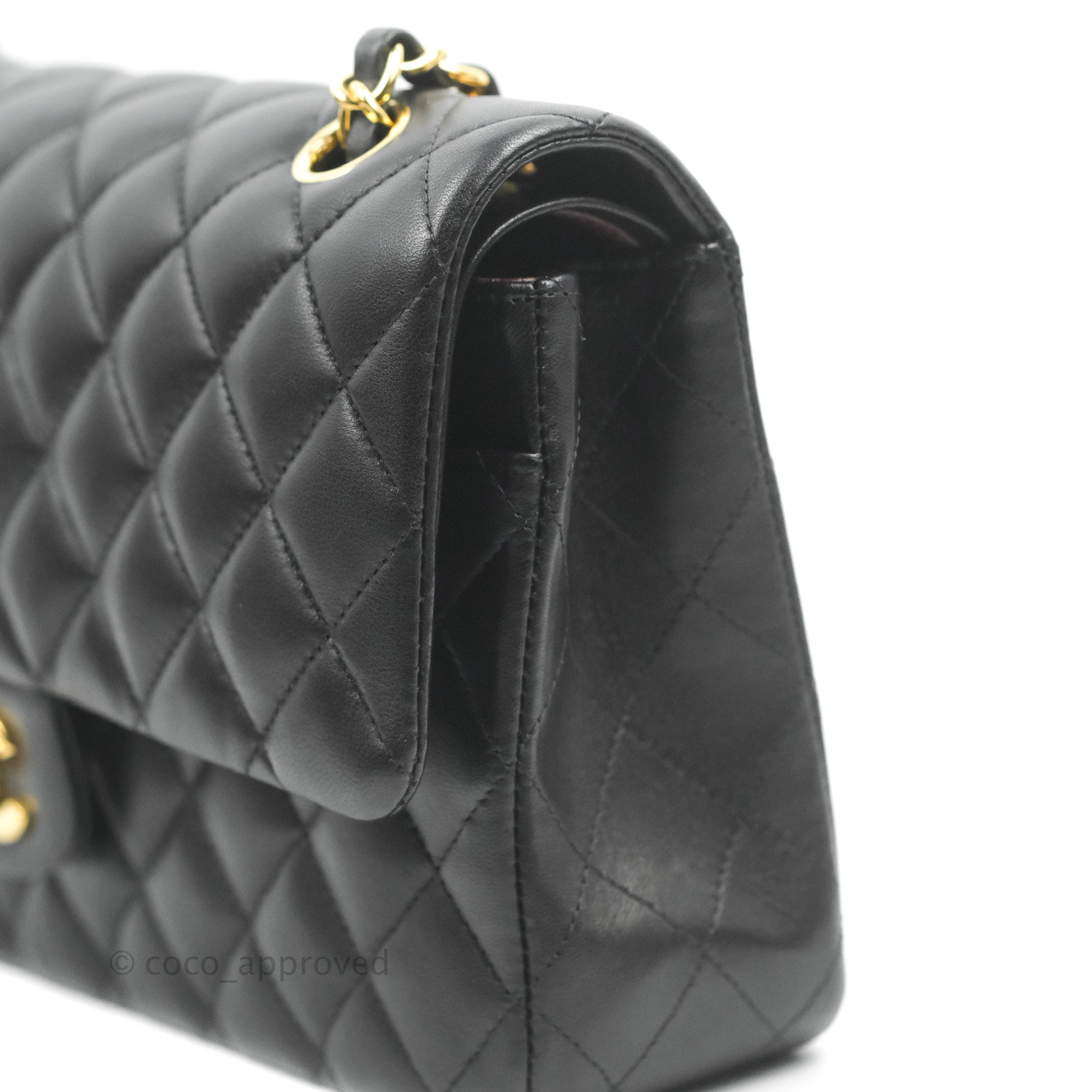Chanel Classic M/L Medium Double Flap Bag - Black Lambskin Leather with Gold Hardware | Luxury Handbag for Women, Perfect for Evening Events & Special Occasions