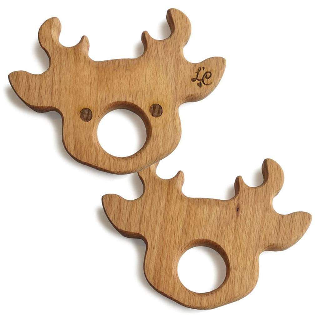 Organic Wooden Teether Toy for Babies - Safe & Natural Lil' Reindeer Chew Toy for Teething Relief - Perfect for Soothing Sore Gums at Home or On-the-Go