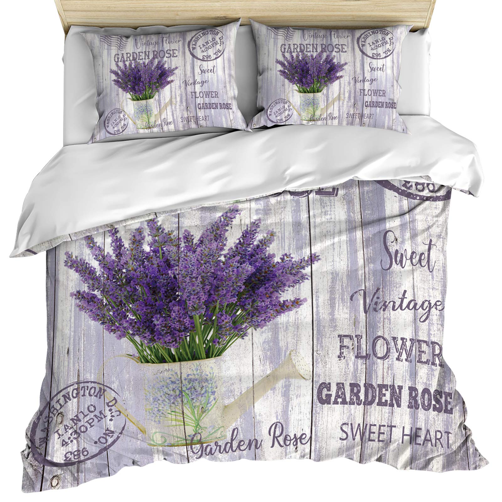 Rustic Lavender Floral Duvet Cover Set 3-Piece Twin Size - Farmhouse Style Ultra Soft Breathable Bedding with Corner Ties & Zipper Closure (1 Duvet Cover + 2 Pillow Shams) - Washed Cotton for Cozy Bedroom Decor - Perfect for Guest Rooms, Master Bedrooms & Farmhouse Themed Spaces