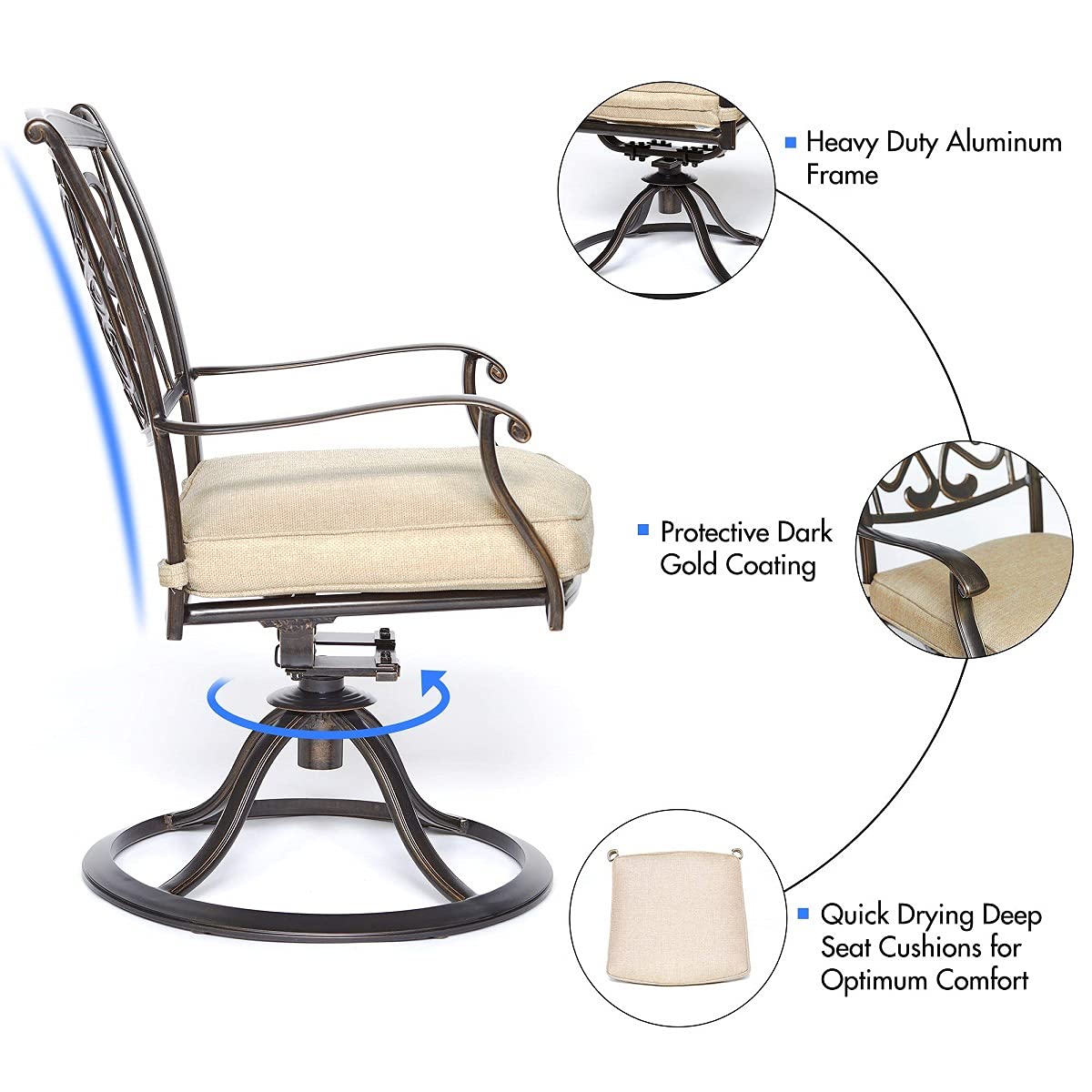DALI 5-Piece Outdoor Dining Set - Aluminum Patio Furniture with Deep Cushioned Swivel Rocker Chairs & 48-Inch Round Casting Table | Perfect for Backyard, Garden, Poolside & Outdoor Entertaining