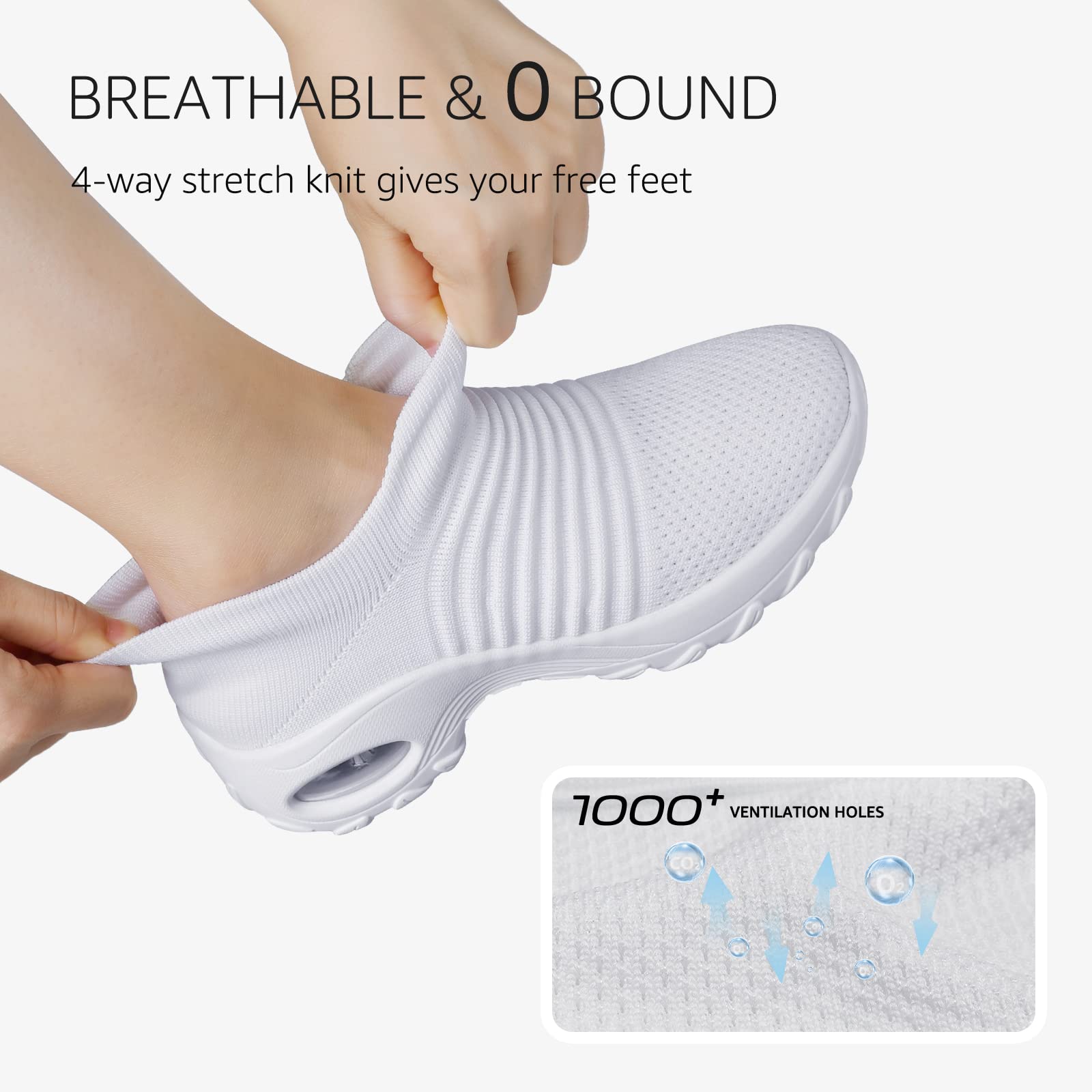 STQ Women's Slip-On Walking Shoes - Breathable Non-Slip Work Sneakers with Air Cushion & Arch Support - Comfortable Orthopedic Shoes for Nurses, Waitresses & All-Day Wear