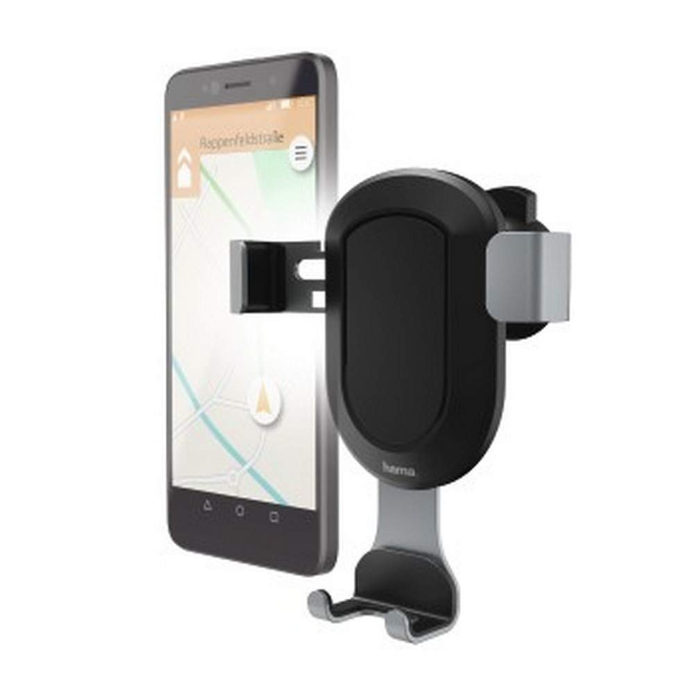 Hama Gravity Universal Car Phone Holder - Adjustable 5.5-8.5cm Width, 58g Air Vent Mount for iPhone & Android (Black/Grey) | Perfect for GPS Navigation & Hands-Free Driving