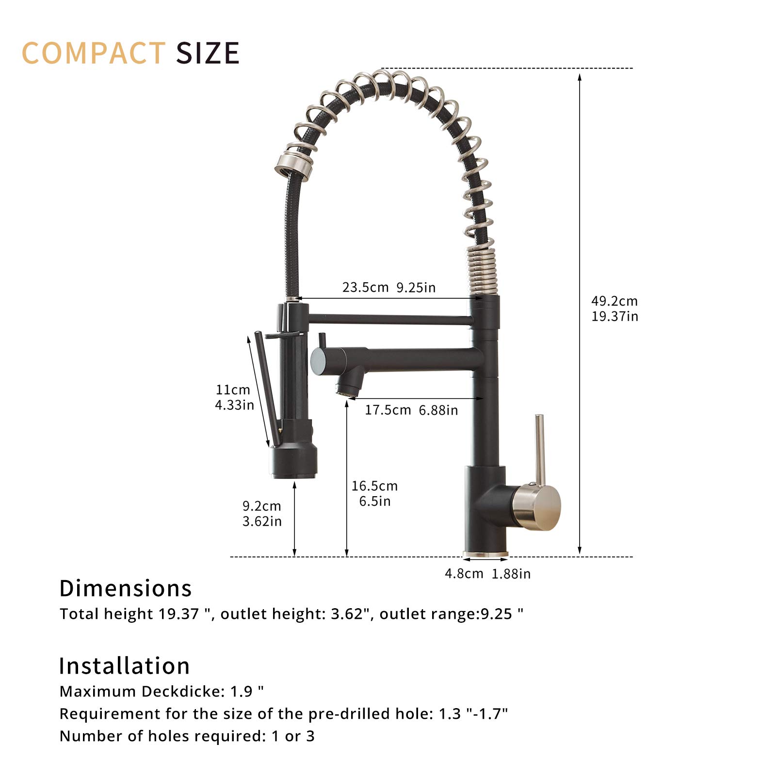 **AIMADI Matte Black Kitchen Sink Faucet with Pull Down Sprayer - Single Handle One Hole Stainless Steel Faucet for Modern Kitchen, Dishwashing & Cooking**