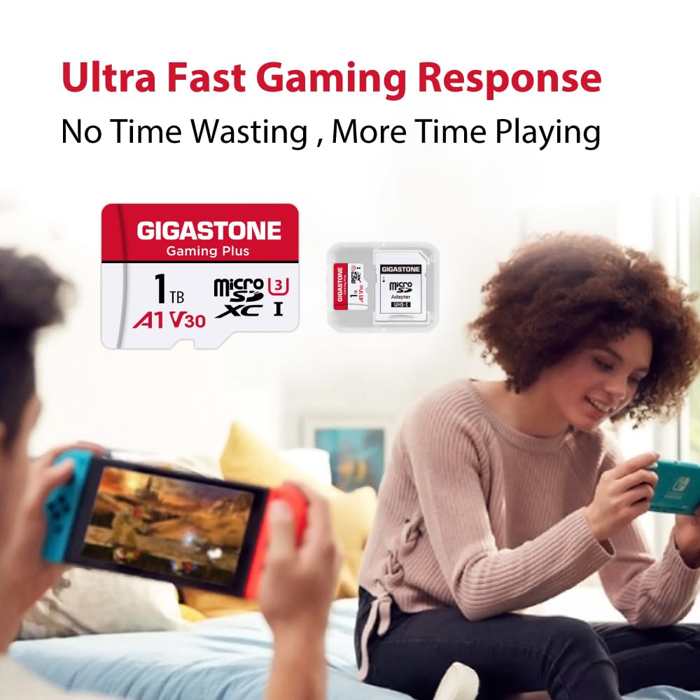 GIGASTONE 1TB MicroSDXC Memory Card - U3 V30 A1, 150MB/s Read & 120MB/s Write Speed - Compatible with Nintendo Switch, Steam Deck, 4K Video Recording - Includes SD Adapter | Perfect for Gaming, Streaming & High-Speed Data Transfer