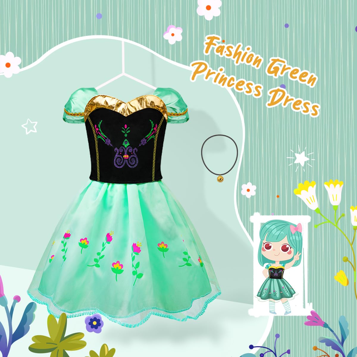 Meland Princess Dress Up Costume Set for Girls Ages 3-8 | Fairy Tale Pretend Play Outfits with Accessories | Perfect Christmas & Birthday Gift for Toddler Girls | Dress Up Party, Role Play, Halloween Costume