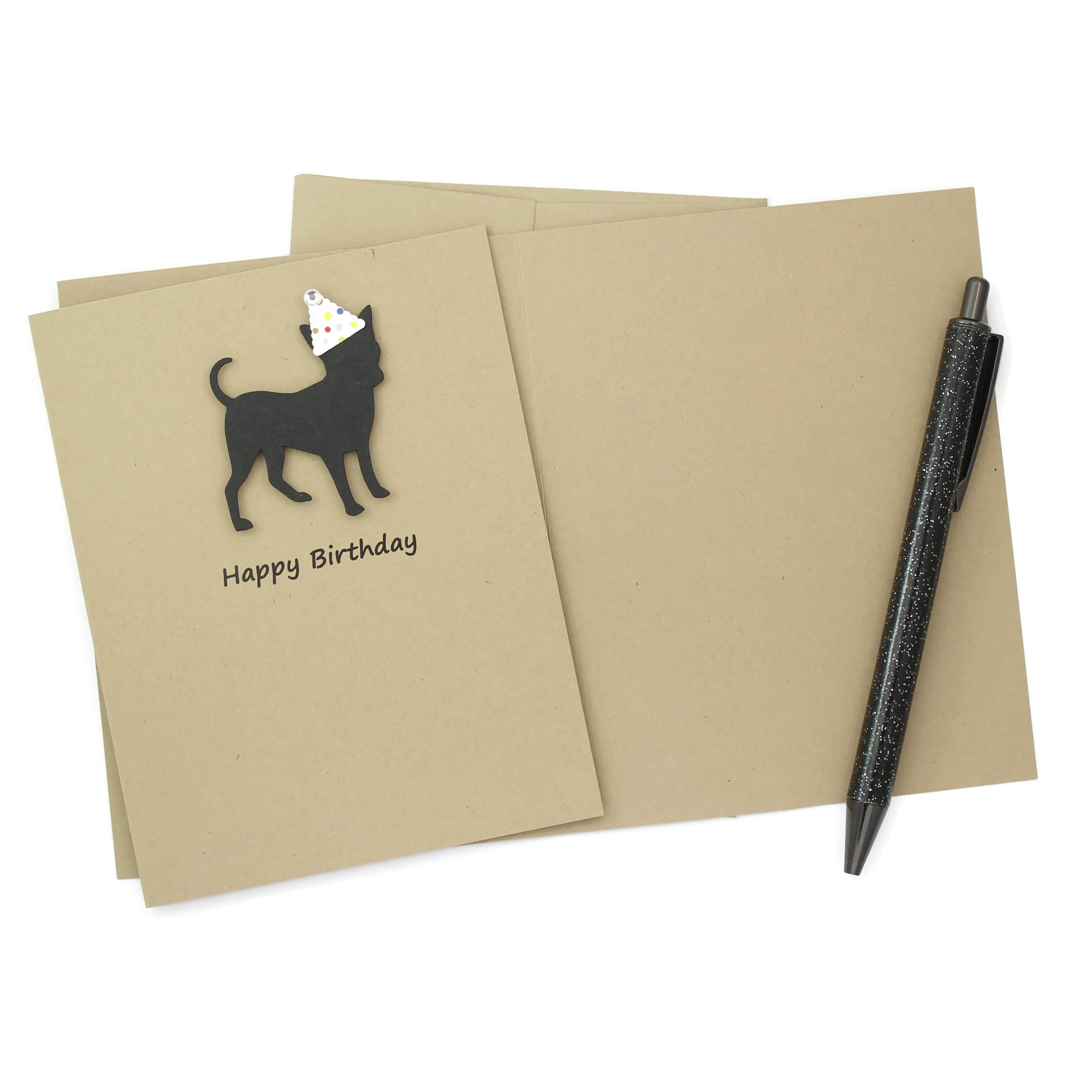 Handmade Chihuahua Birthday Card with Party Hat - Cute Black Dog Chi-Chi Greeting Card for Pet Lovers | Perfect for Dog Birthday Parties, Pet Celebrations & Gift Giving