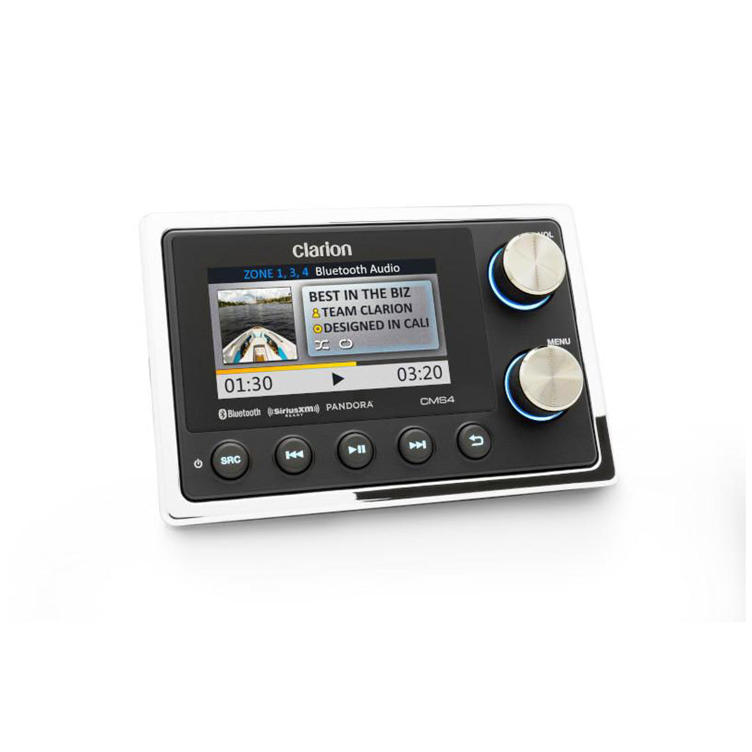 Clarion CMS4 4-Zone Marine Digital Media Receiver with Watertight Commander - Waterproof Boat Stereo for Yachts, Boats & Marine Entertainment Systems