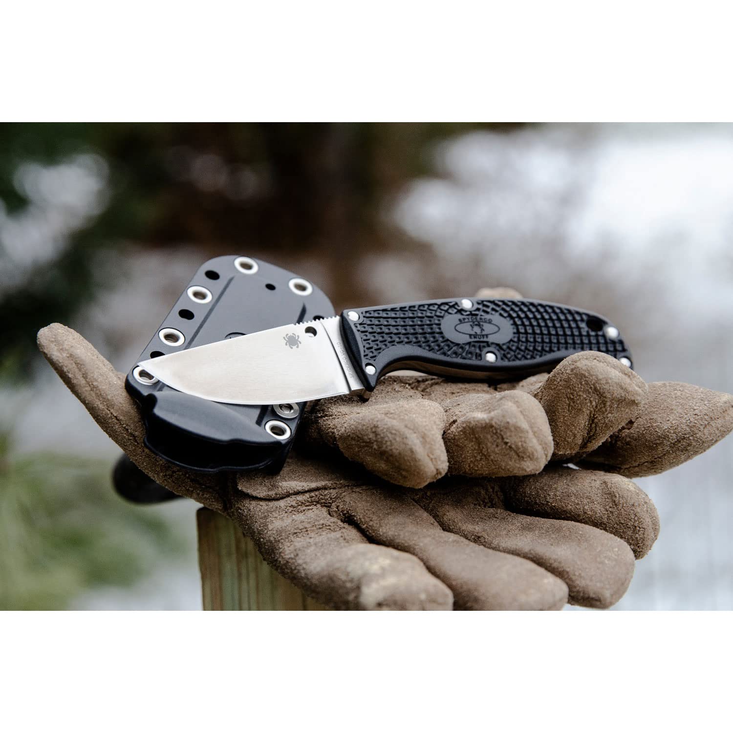Spyderco Enuff Sheepfoot Spyder Edge Folding Knife - Black Tactical EDC Pocket Knife for Outdoor Camping, Hiking & Survival Gear