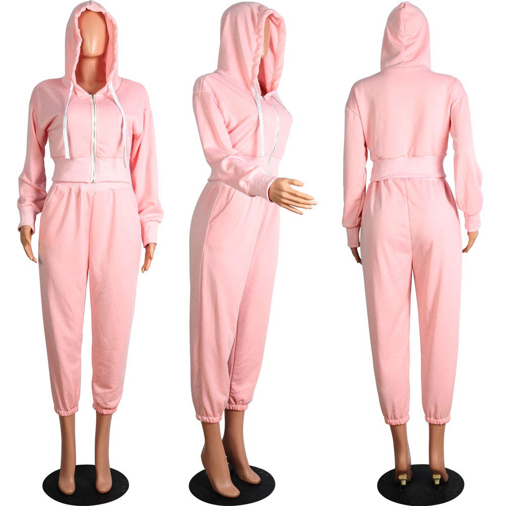 Acelyn Women's 2-Piece Jogger Outfit Set - Cropped Hoodie Jacket & Athletic Pants Tracksuit for Running, Yoga & Lounge Wear