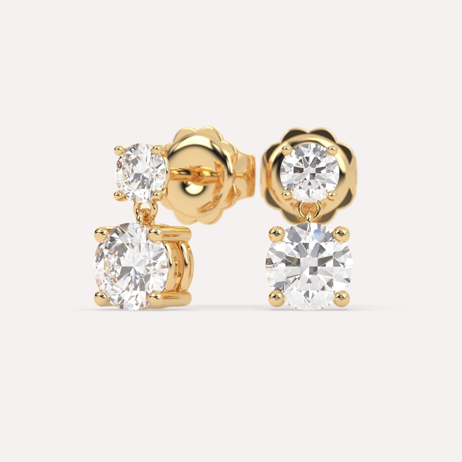 2 Carat Round Diamond Drop Earrings - 14K White Gold Dangle Earrings for Women - Perfect for Weddings, Parties & Special Occasions