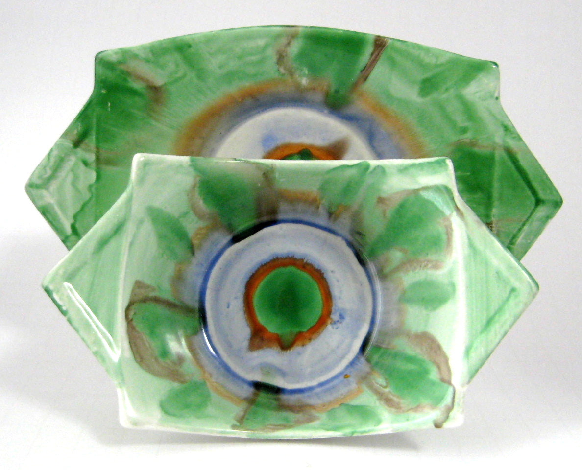 Vintage 1930s Shelley England Art Deco Harmony Dripware Jam Dish and Plate - Mod Green Collectible | Perfect for Tea Parties, Vintage Tableware Collections & Home Decor