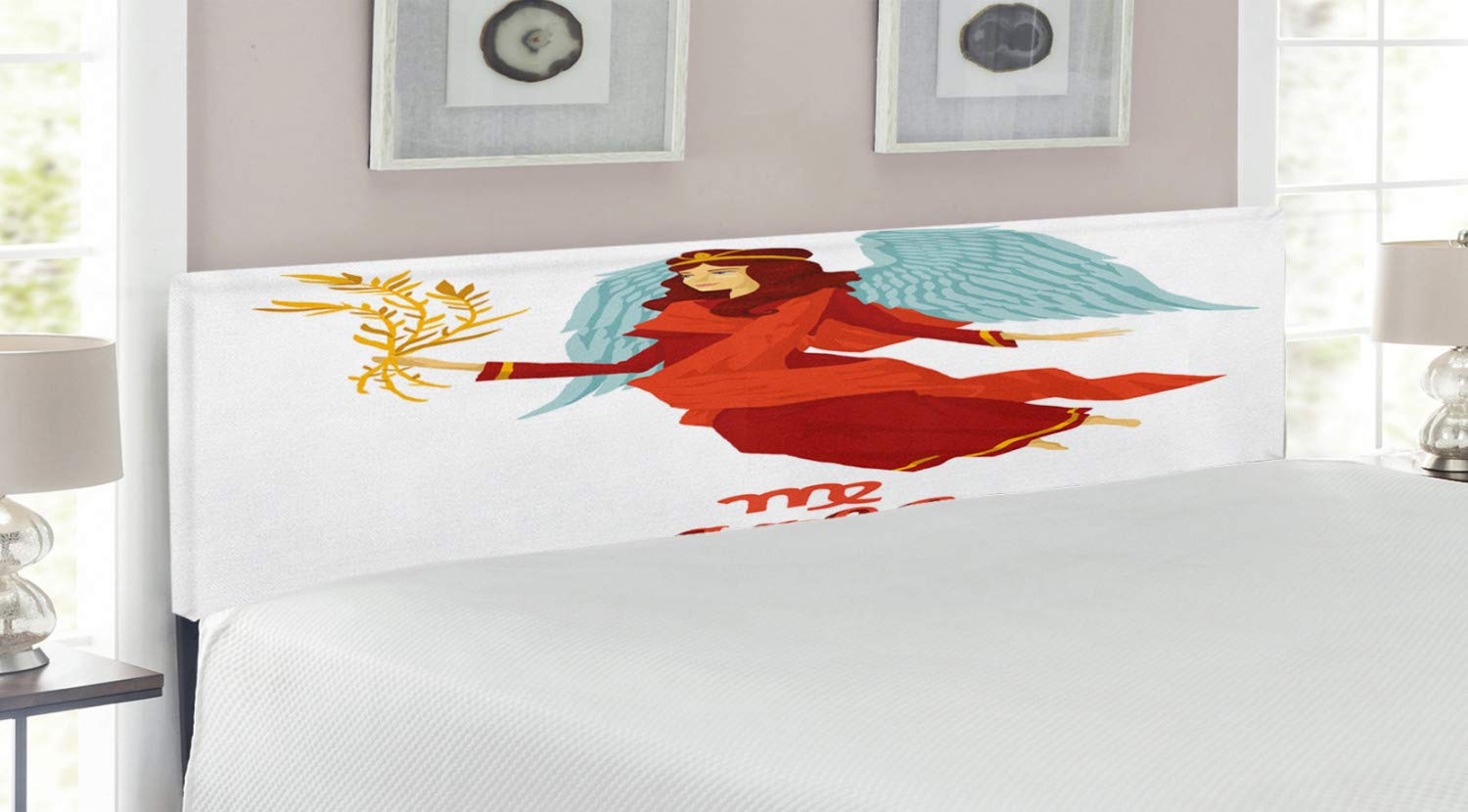 Ambesonne Virgo Zodiac Headboard - Upholstered Metal Bed Frame with Memory Foam, King Size, Vermilion Seafoam Orange - Astrological Sign Decor for Bedroom, Perfect for Home Decor & Zodiac Lovers