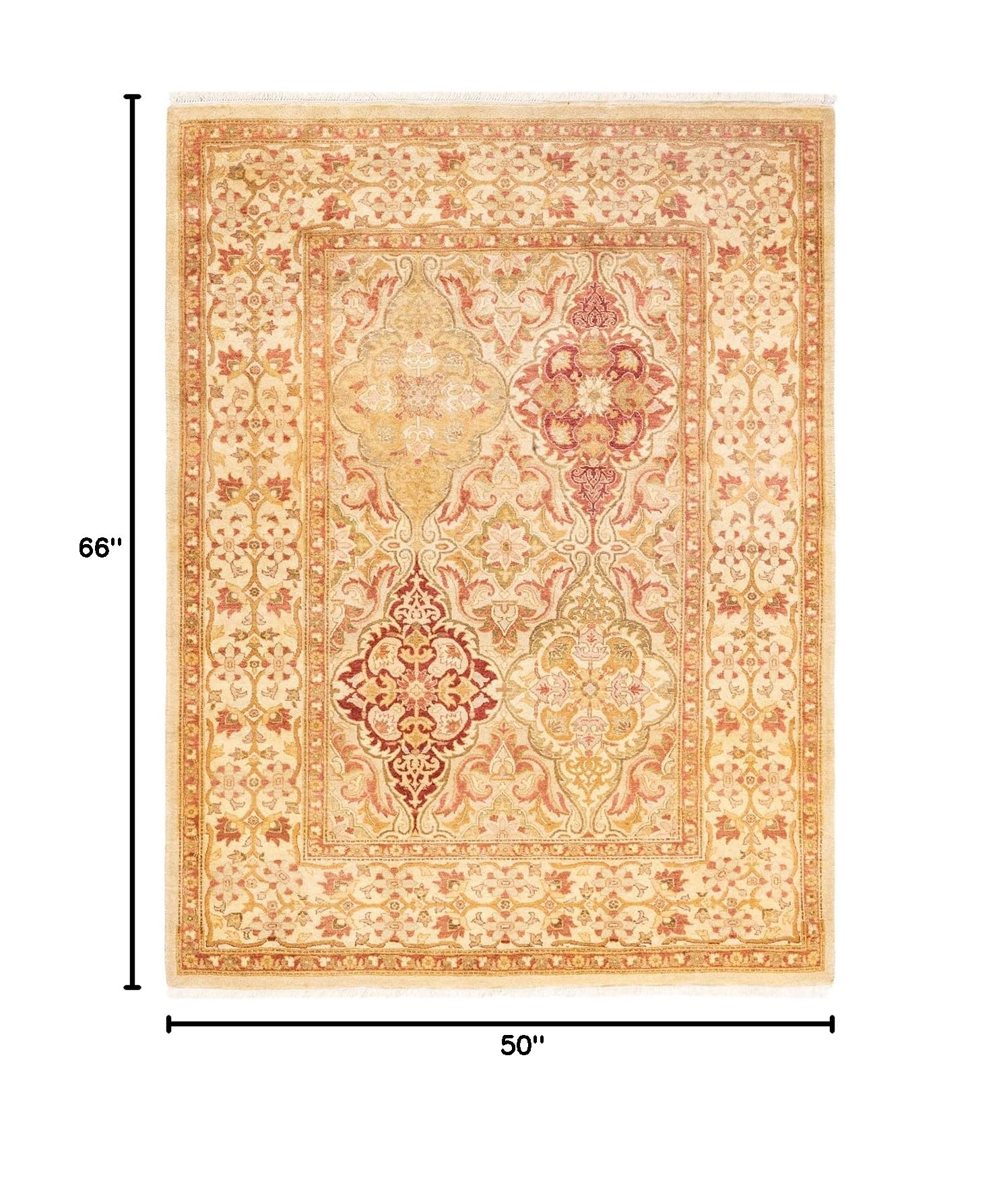 Handmade Traditional Oriental Mogul Ivory 4x6 Wool Area Rug - One of a Kind Hand Knotted Solo Rugs for Living Room, Bedroom & Home Decor