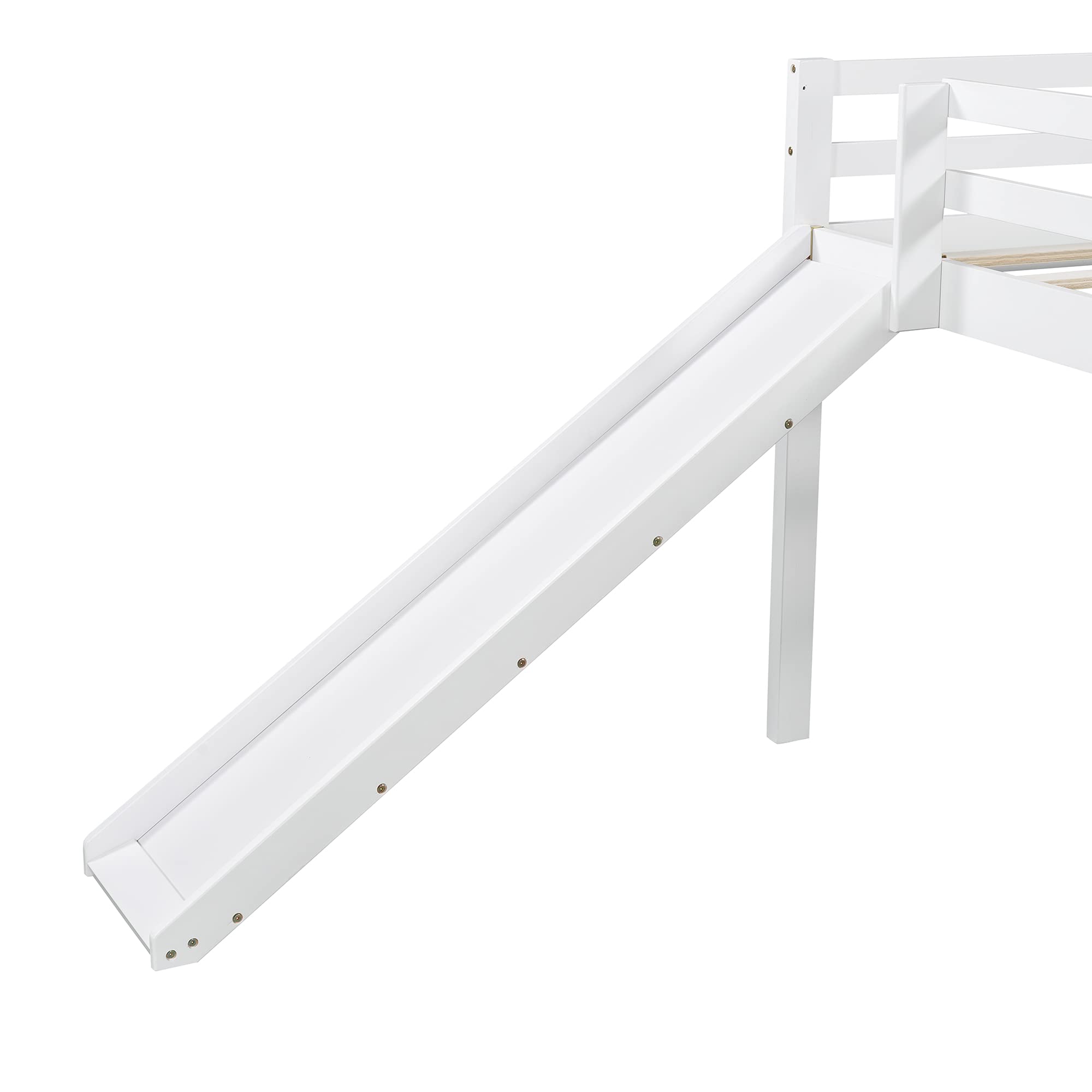 Twin Size Loft Bed with Slide - Kids Low Loft Bed Frame with Chalkboard & Storage - Wooden Loft Bed for Boys & Girls - Perfect for Small Bedrooms, Playrooms & Dorm Rooms (White)