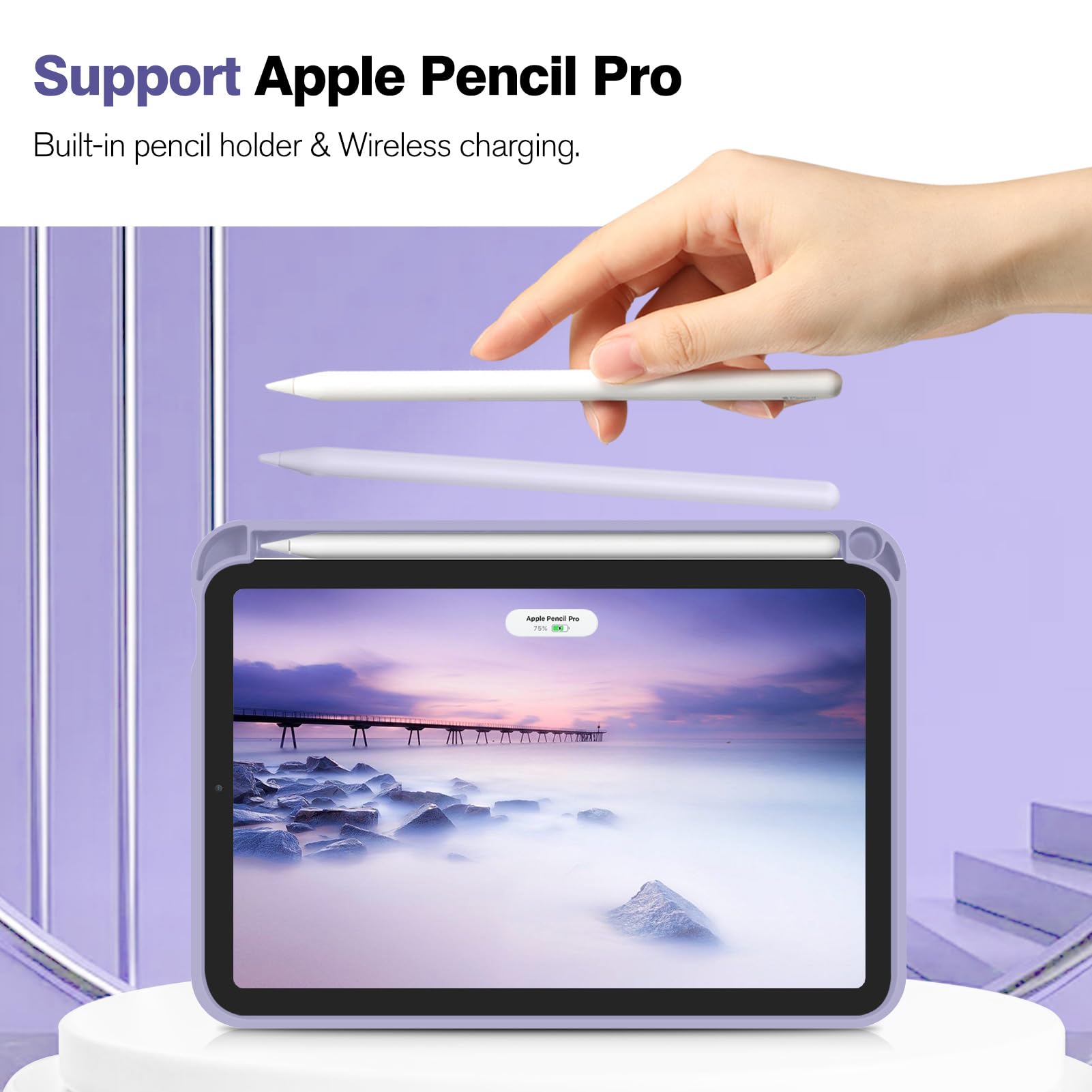 Fintie SlimShell Case for iPad Mini 7 (A17 Pro, 7th Generation 2024) & iPad Mini 6 (6th Gen 8.3 Inch) - Soft TPU Protective Stand Cover with Built-in Pencil Holder, Composition Lilac - Perfect for Work, School, and Travel