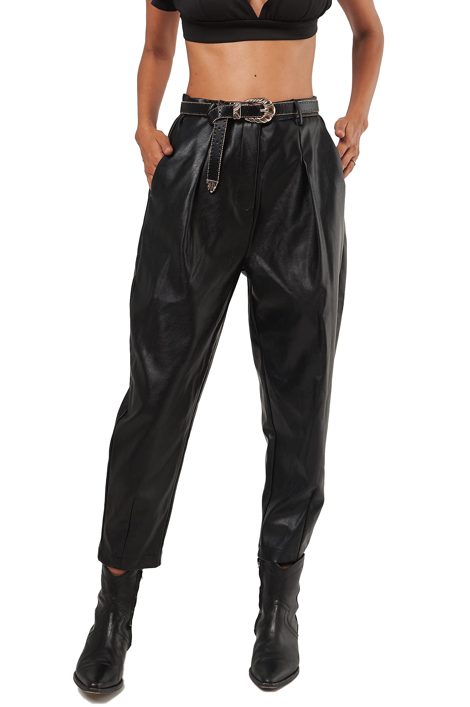 Seta Apparel Women's Loose Fit Leather Pants - Stylish & Comfortable High Waisted Trousers for Casual Wear, Street Fashion & Night Out