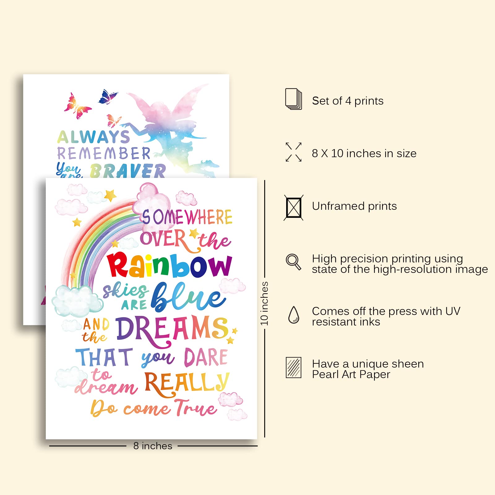 MTL HOE Positive Quote Affirmations Rainbow Fairy Mermaid Unicorn Wall Art Print - Inspirational Poster for Teen Girls Room Decor (8x10 Unframed) - Perfect for Bedroom, Bathroom & Kids Room Wall Decor