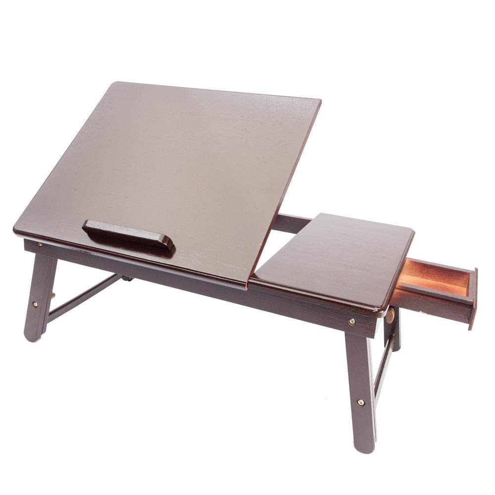 Adjustable Bamboo Lap Desk with Side Drawer - Portable Folding Laptop Tray for Breakfast in Bed, Home Office & Study - Multi-Functional Workstation with Cup Holder & Storage Space - Retro Design for Comfortable Reading & Working