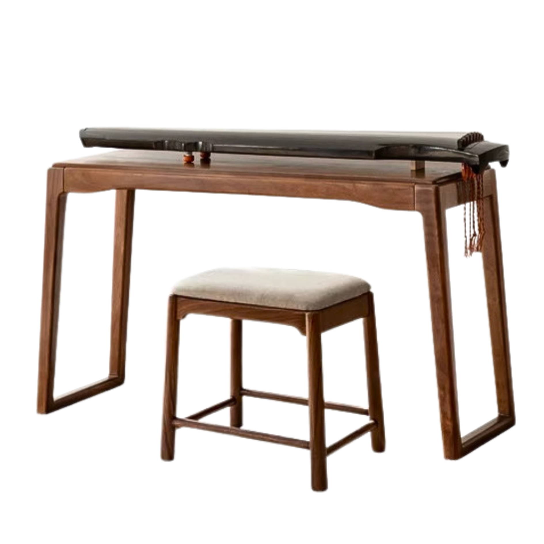 48x16.5x26.7 inch / 122x42x68 сm / Walnut color / Oak walnut color piano table + piano bench gravel white