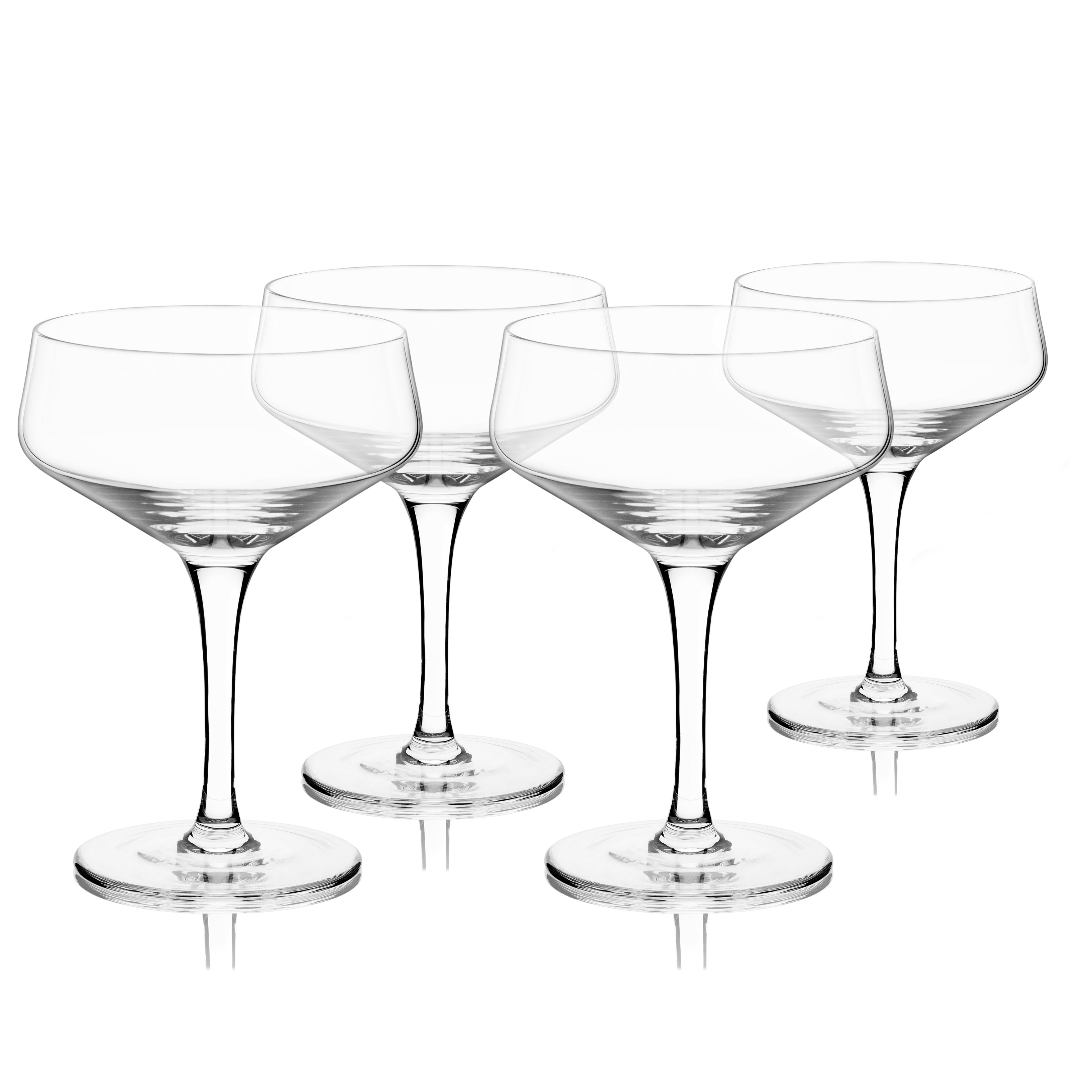 Raye Angled Crystal Coupe Glasses Set of 4 - Elegant Champagne Flutes for Weddings, Parties & Special Occasions