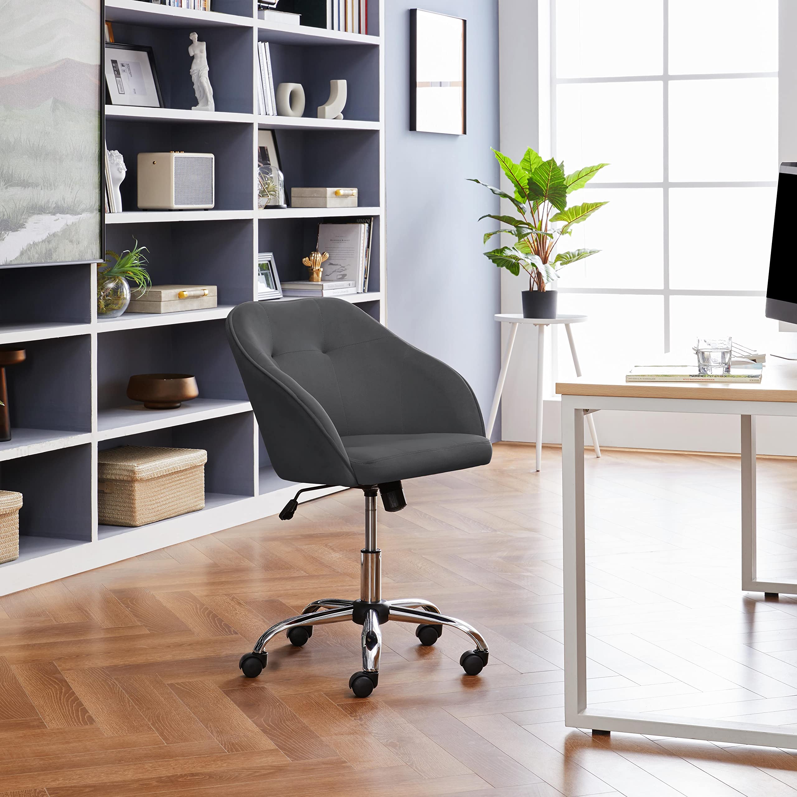 Yaheetech Ergonomic Office Chair - Adjustable Height, Mid Back Support, Swivel & Rolling Wheels - Large Seat Desk Chair with Armrests for Home Office, Computer Work & Gaming