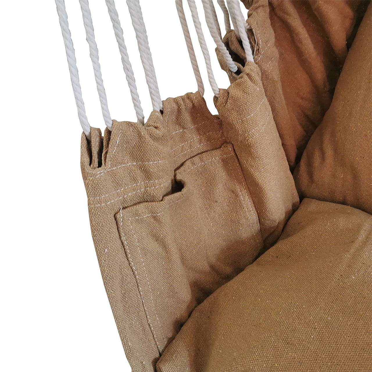 Aleko Outdoor Hanging Rope Swing Hammock Chair with Side Pocket & Wooden Spreader Bar - Khaki Color for Patio, Garden, or Backyard Relaxation