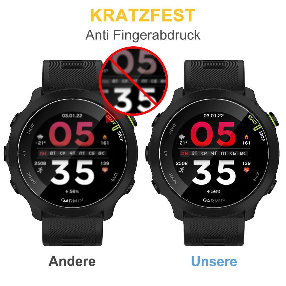 Beukei 2-Pack Tempered Glass Screen Protector for Garmin Forerunner 55 & 245 - 9H Hardness, Fingerprint ID Compatible, HD Clear, Anti-Scratch Protection - Perfect for Running, Cycling & Outdoor Sports