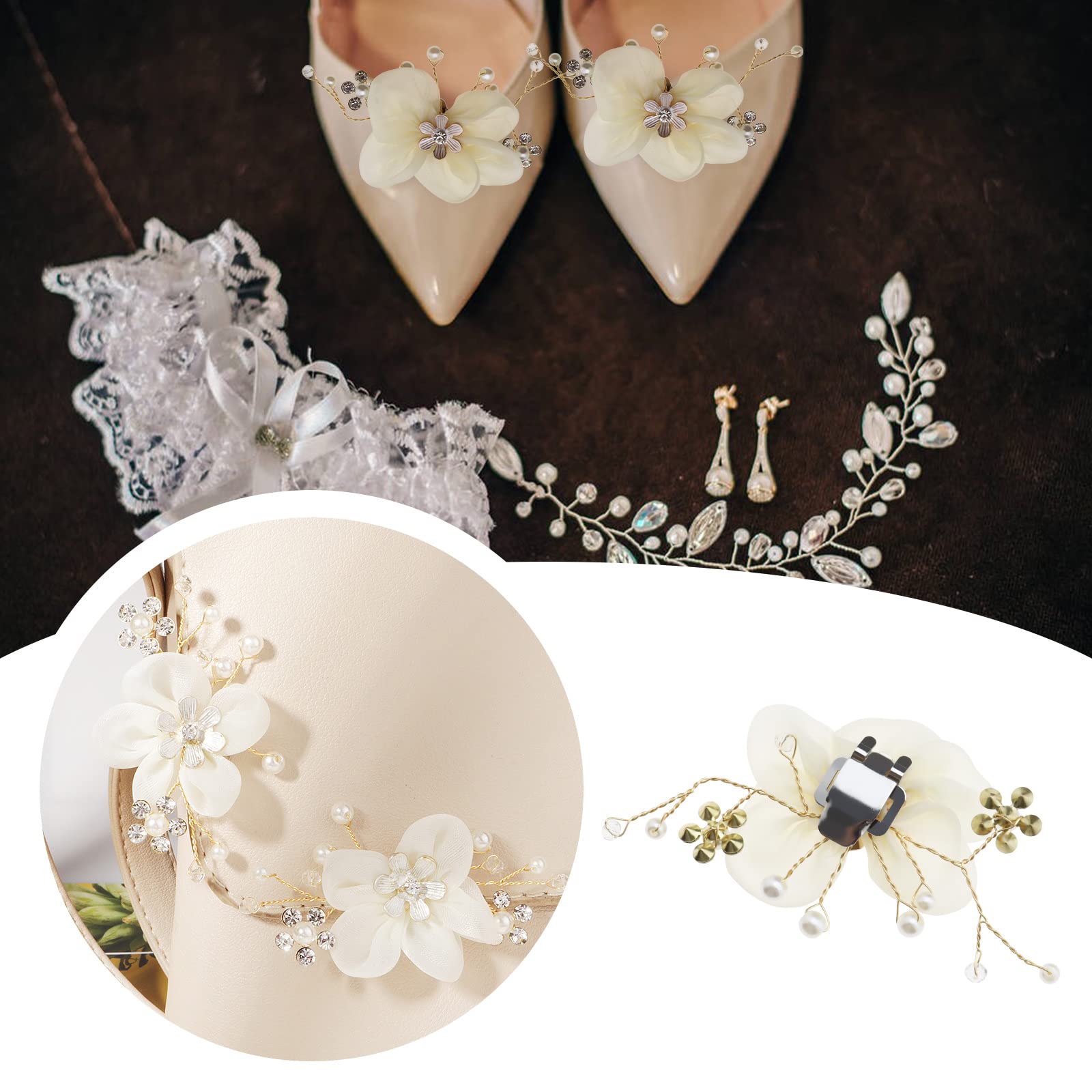 Pearl Shoe Clips for Women - Rhinestone Floral Bridal Shoe Charms - Elegant Shoe Accessories for High Heels & Flats - Perfect for Weddings, Prom & Special Occasions