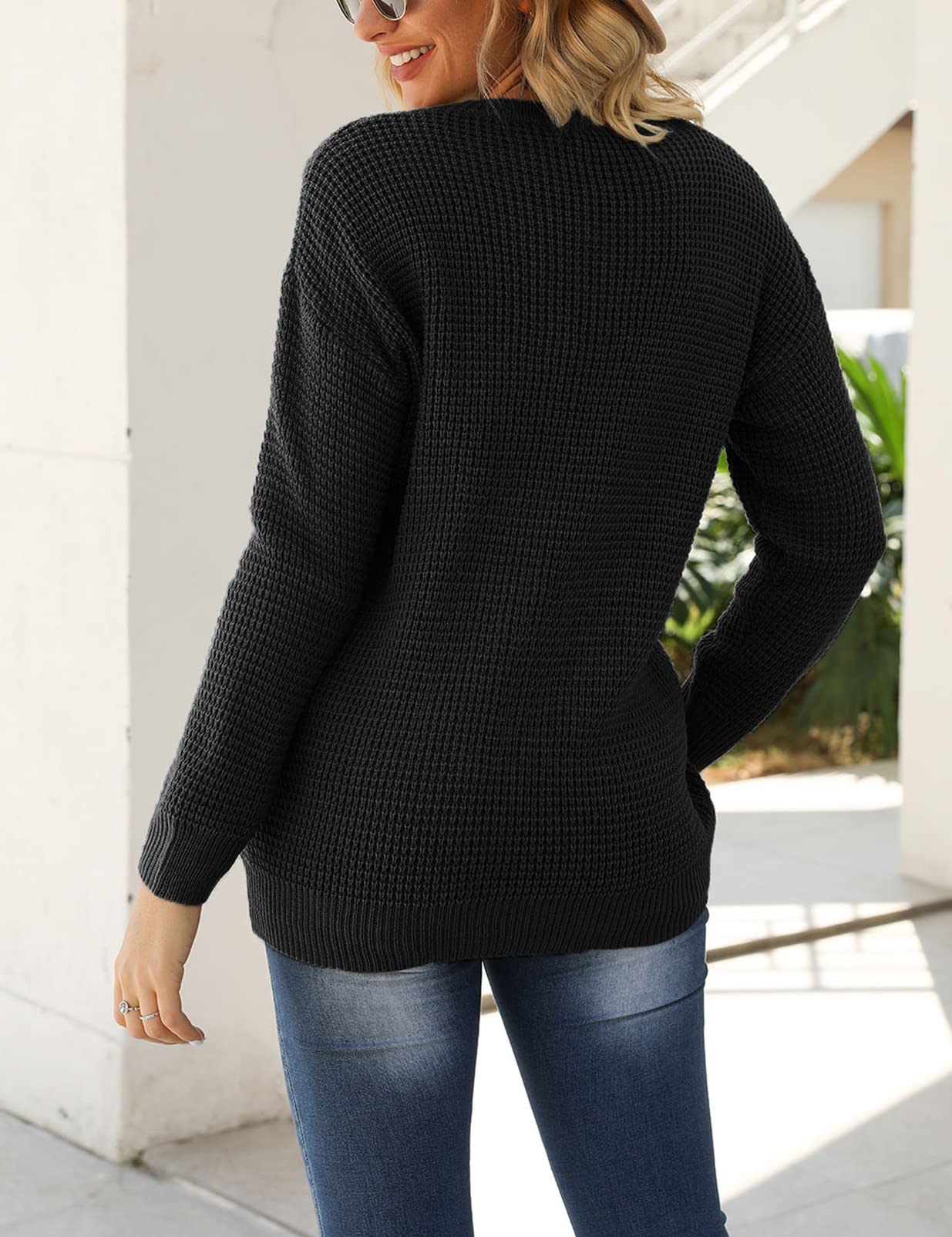 MEROKEETY Women's 2024 Long Sleeve Waffle Knit Sweater - Crew Neck Solid Color Pullover Jumper Tops for Fall & Winter | Casual Office Wear & Cozy Home Outfits