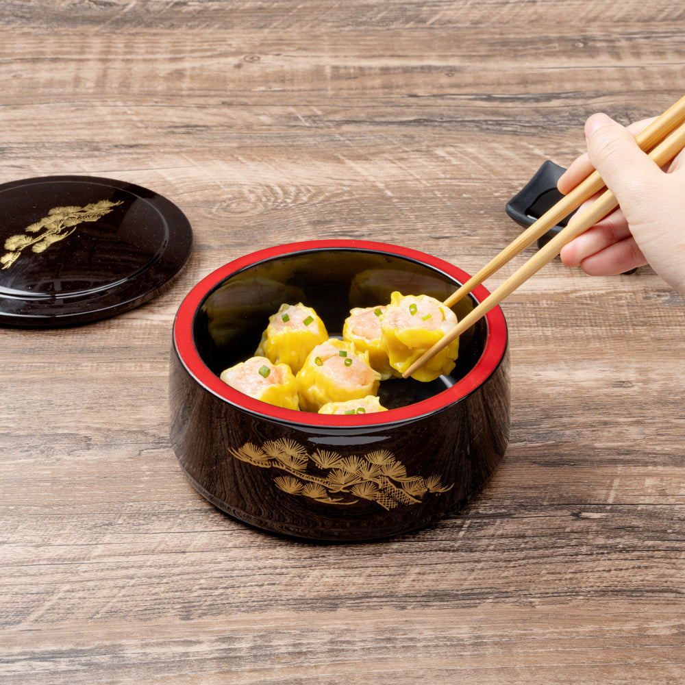Bento Tek 25 oz Round Black Japanese Style Bento Box - 6.5