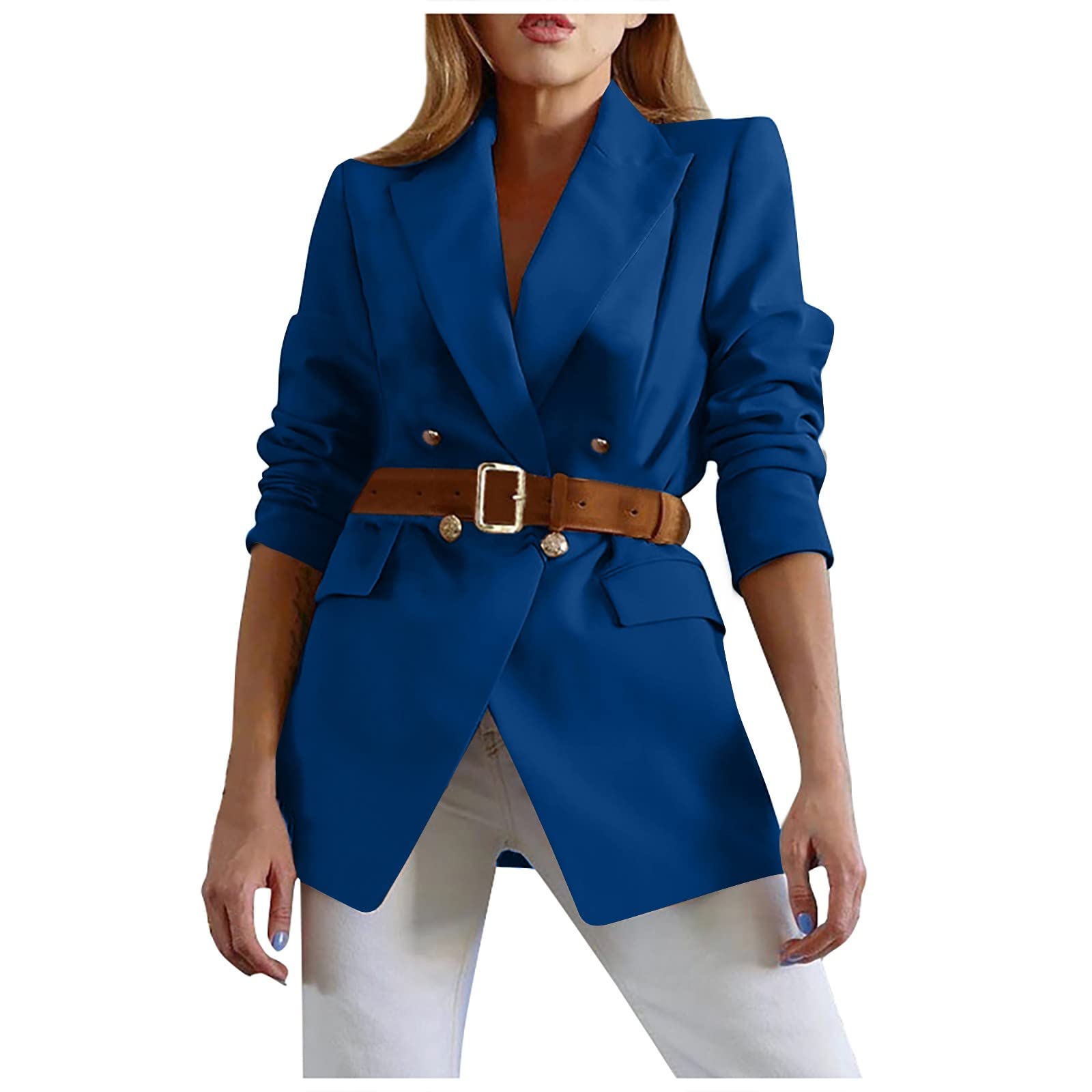 UODSVP Women's Fall Winter Long Sleeve Button Down Coat - Casual Solid Color Work Jacket for Office & Daily Wear