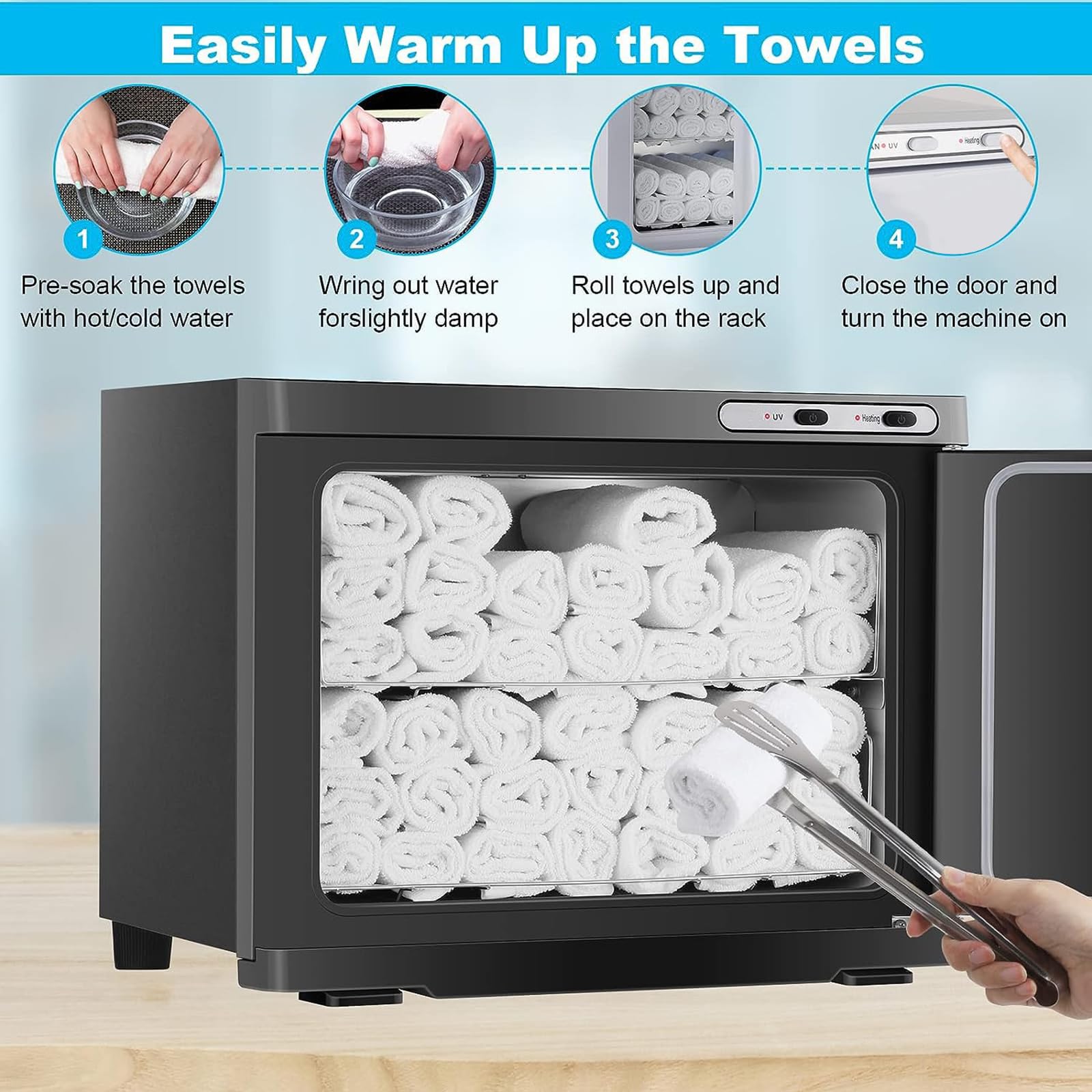 Professional 23L Large Capacity Spa Towel Warmer Cabinet - Fast Heating 2-in-1 Towel Heater for Salon, Barber, Esthetician, Gym, Home & Hotel Use | Perfect for Facials, Massage & Relaxation (Black Window)