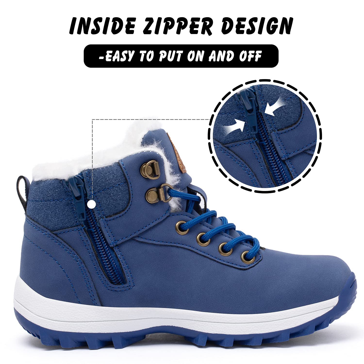 Mishansha Kids Winter Snow Boots - Waterproof Hiking Boots for Boys & Girls, Fur Lined Warm Shoes for Cold Weather Outdoor Activities - Perfect for Snow Play, Hiking & Winter Adventures