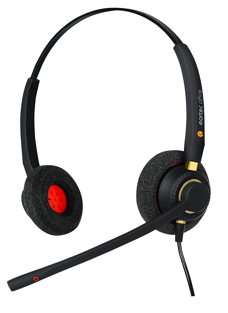 Eartec Office Headset with Noise Cancellation for Polycom VVX 101/201/300/301/310/311 VoIP Phones - EAR510D QD002(P) Dual Ear Headset for Business Calls & Remote Work