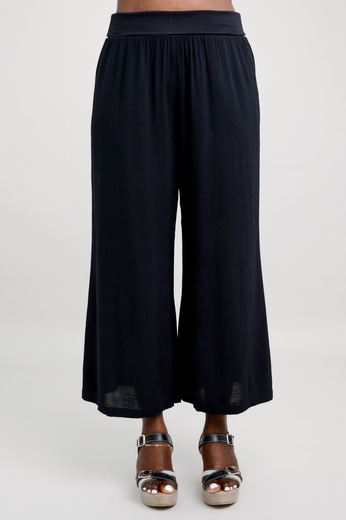 Landon Capri Pants for Women - Black Linen Bamboo Blend - Comfortable & Breathable for Summer, Travel & Casual Wear