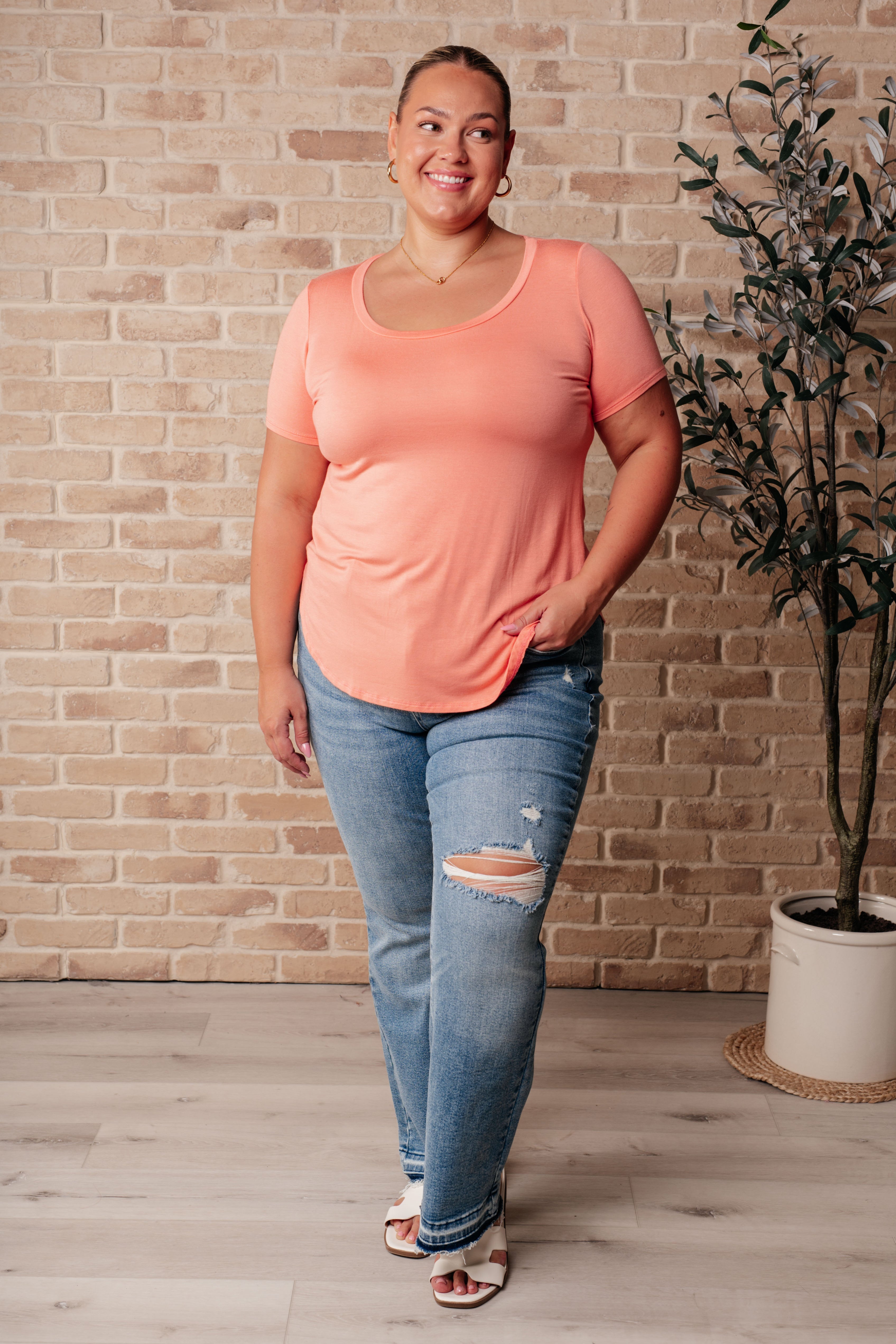 Women's Fashion We Go Together Top in Cantaloupe Color - Perfect for Casual Outings, Date Nights & Summer Vacations