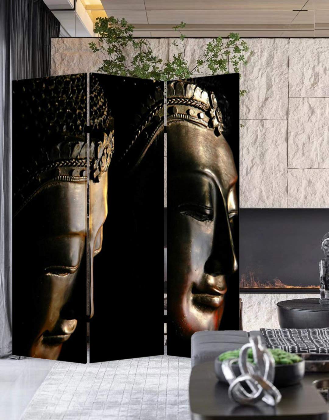 Stylish Buddha Room Divider Screen - Handcrafted Asian Inspired Room Partition for Home Decor, Meditation Space & Office Privacy | 6-Panel Folding Divider with Spiritual Design