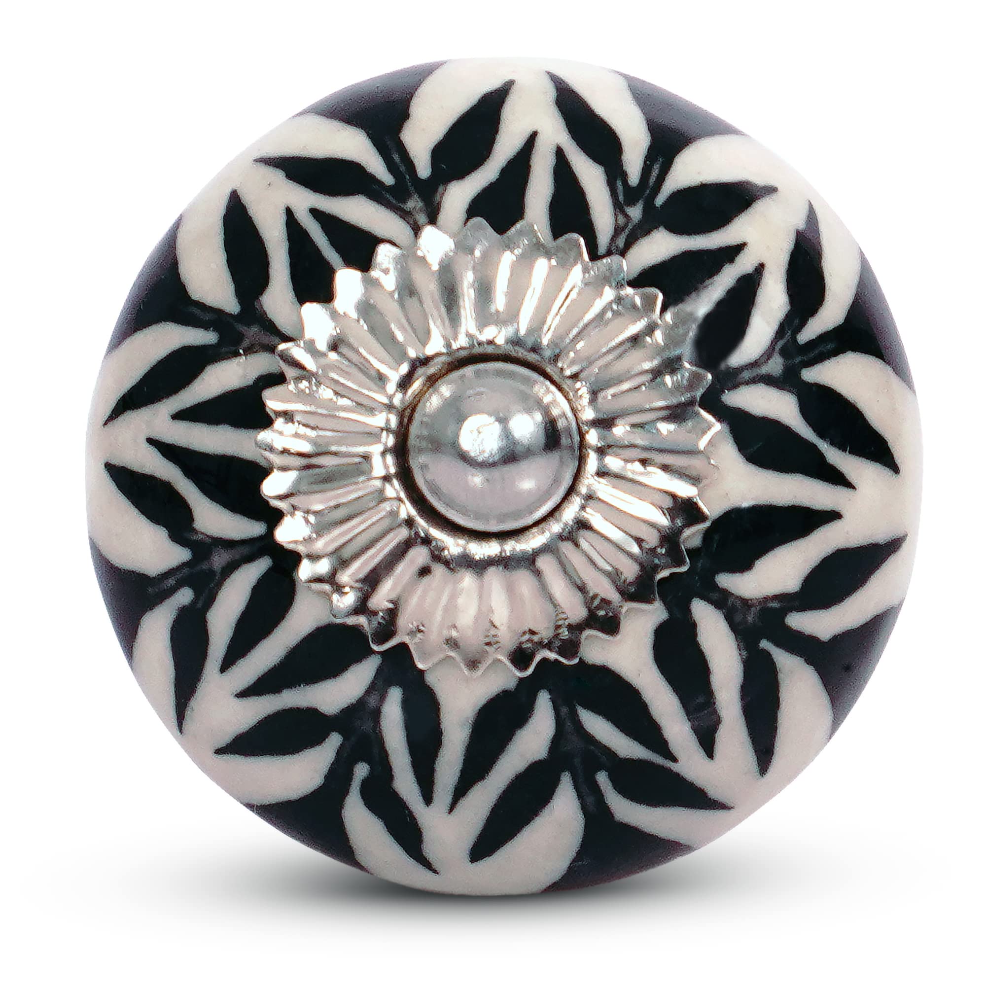 Mela Artisans 12-Pack Black & White Daffodil Ceramic Cabinet Knobs - 1.77