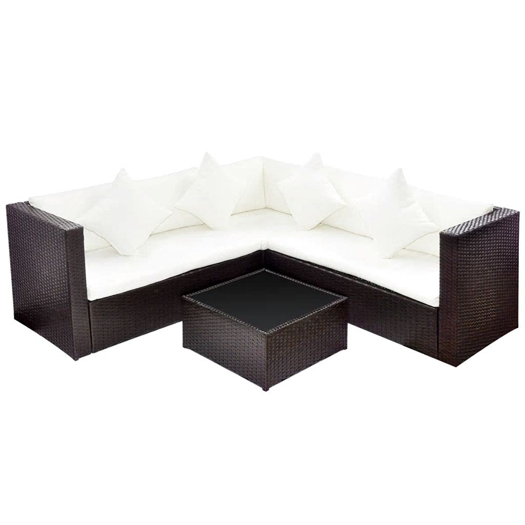 4-Piece Brown Poly Rattan Garden Lounge Set with Cushions - Outdoor Patio Furniture for Deck, Porch, Lawn & Backyard Relaxation